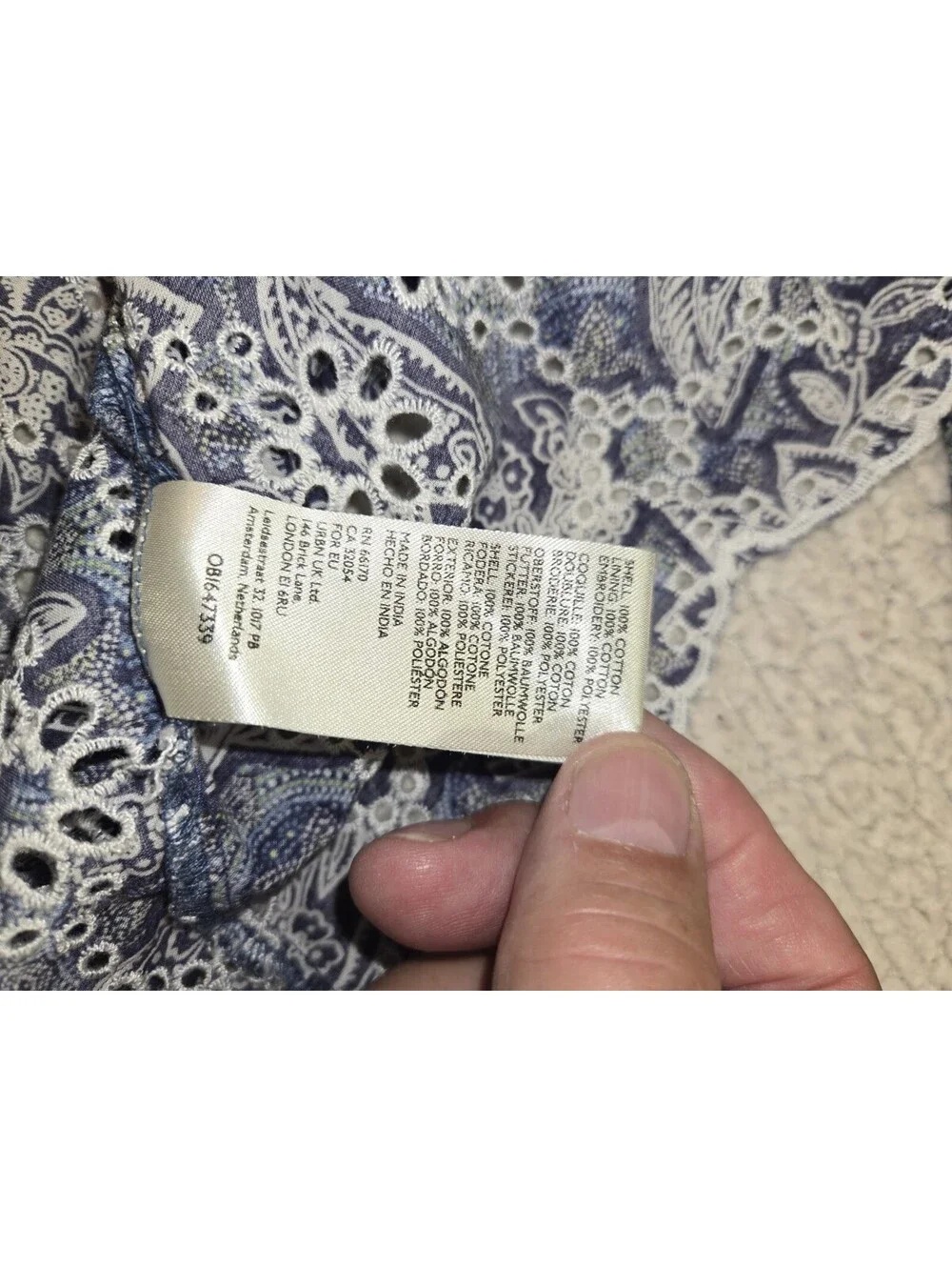 Free People Anissa Bed Jacket Blue Combo soft eyelet lace tie front Boho Cottage